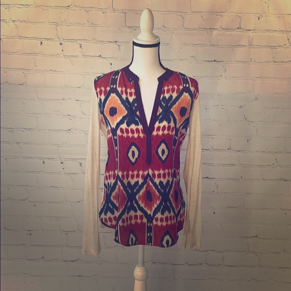 Abstract Long Sleeve Tiny Anthropologie V Neck